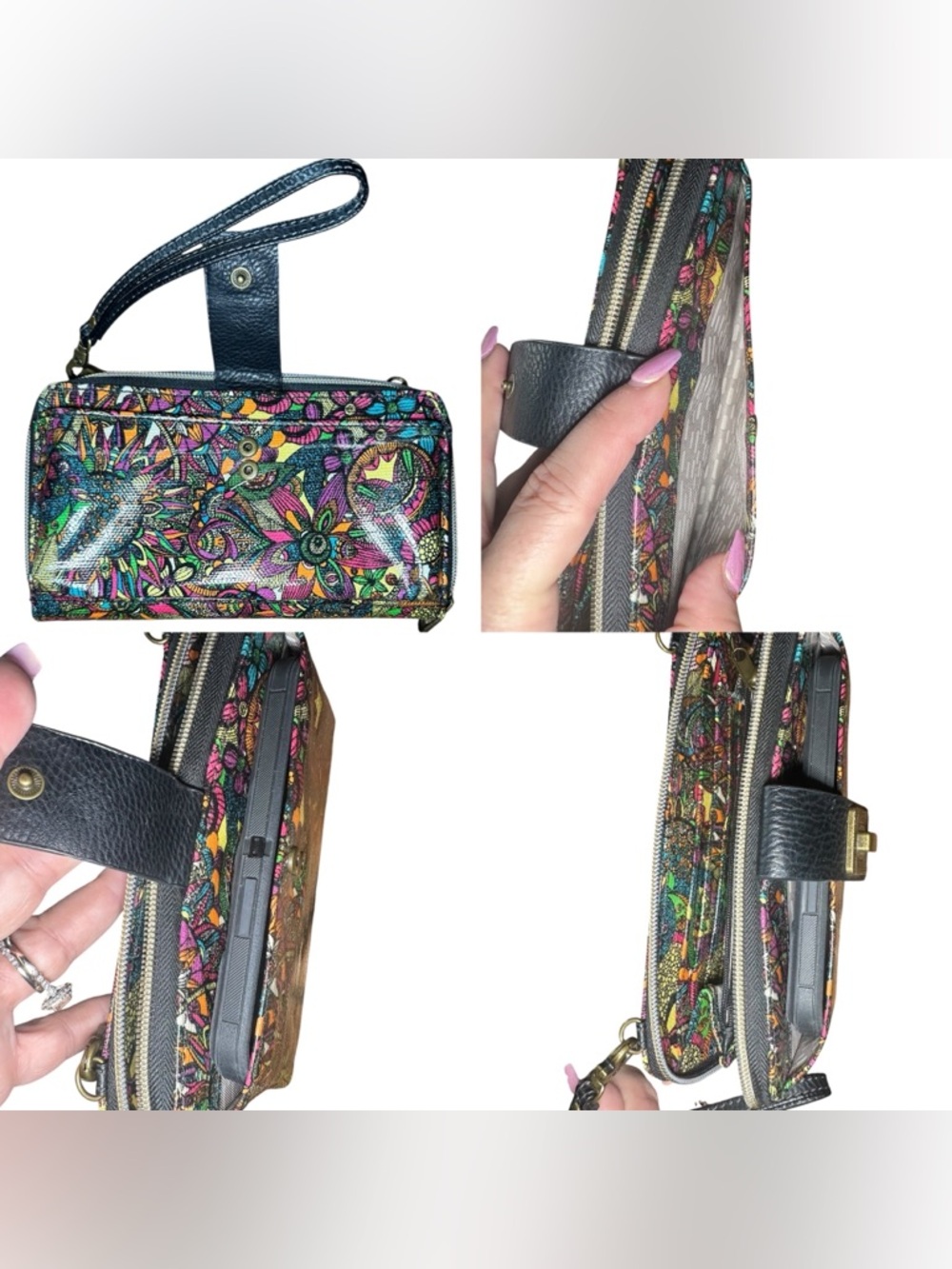 Sakroots Multicolor Floral Wristlet Clutch with Black Trim - Picture 4 of 7